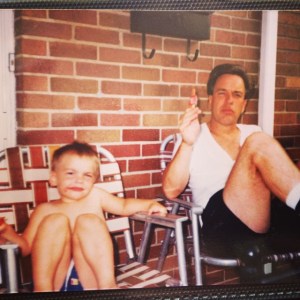 Dad and I eating popsicles, circa 1989, Dearborn, MI